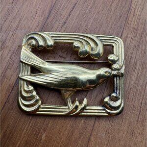 Coro Brooch Bird Sterling Silver Gold Wash Art Deco Frame Vintage Figural Pin Si